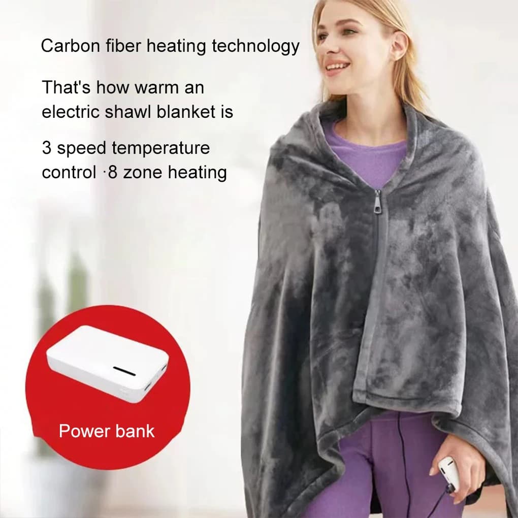 Coperta elettrica riscaldabile indossabile Scialle 3 livelli riscaldati Coperta da tiro Ricarica USB Velluto corallo 8 aree riscaldate Riscaldamento rapido