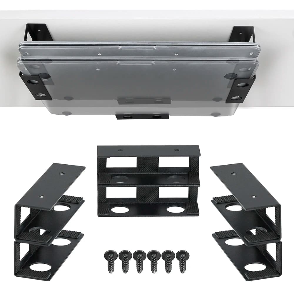 Under Desk Double Decker Laptop Holder Mount with Screw, Under Desk Laptop Mount Bracket, Keyboard Storage