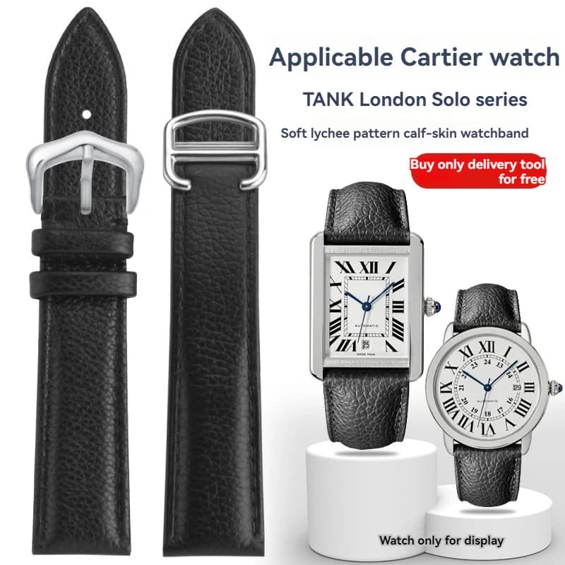 16/17/20/22/23/25mm lychee leather Genuine Leather men and women adapting watch strap for Cartier Tank London Solo series strap