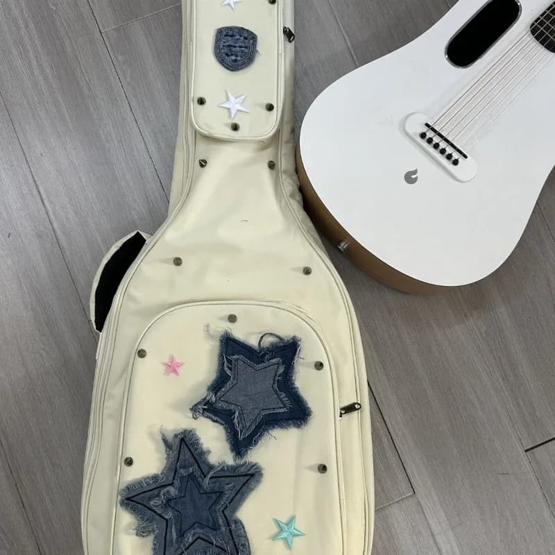 Guitar White Backpack Creative Handmade Folk Electric Guitar Acoustic Guitar Case Thickened Bass.