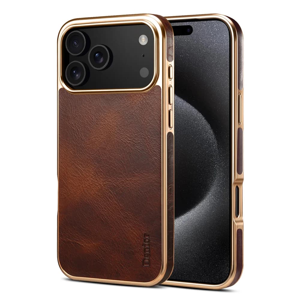 Denior Luxury Oil Wax Texture Custodia in vera pelle per iPhone 17 Pro Max 12 13 Pro 14 15 16 Plus Placcatura morbida Bumpler Cover posteriore