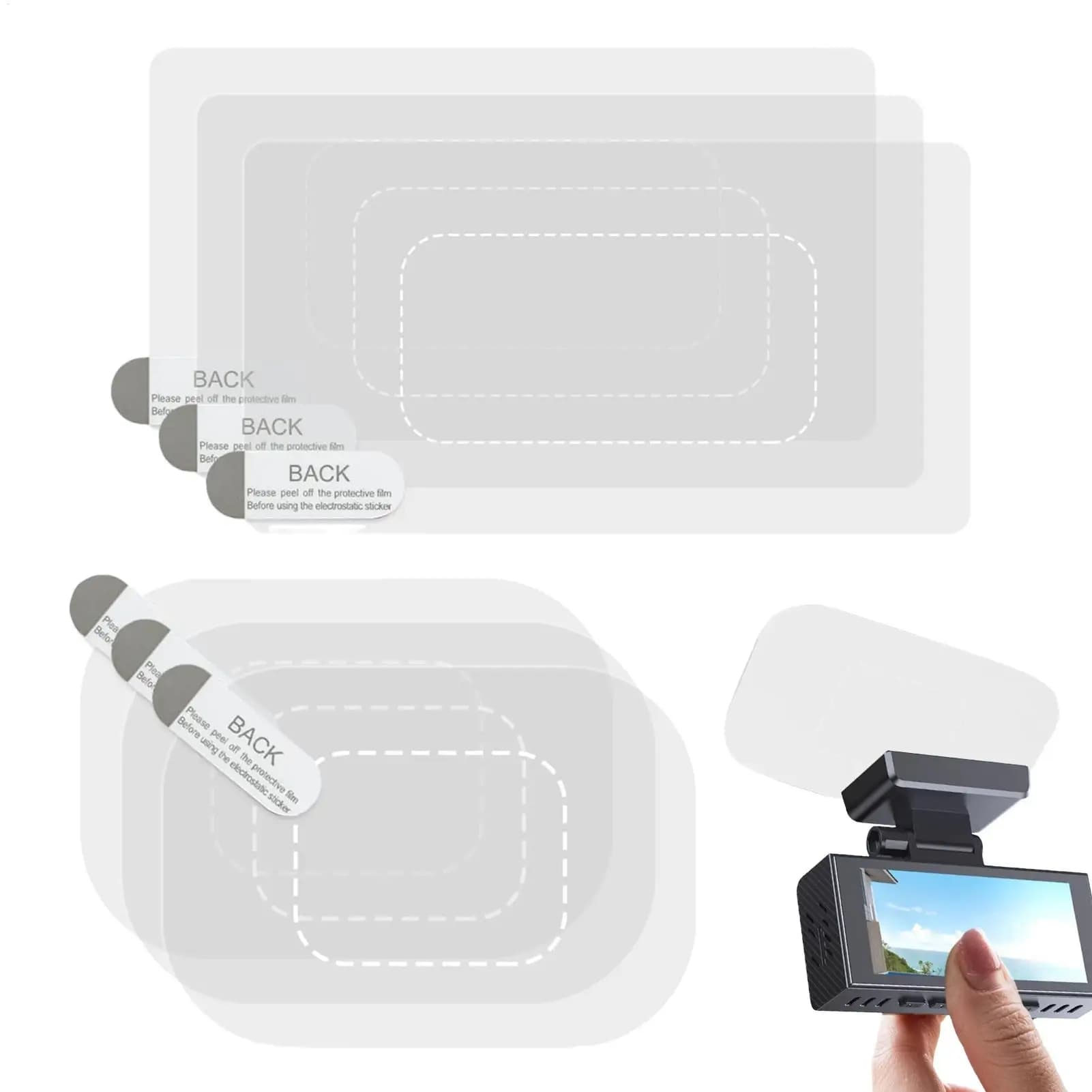 Set di 6 Adesivi per Parabrezza Dash Cam, Pellicola Elettrostatica Trasparente per Schermo HUD Auto, Pellicola Protettiva per Dash Cam