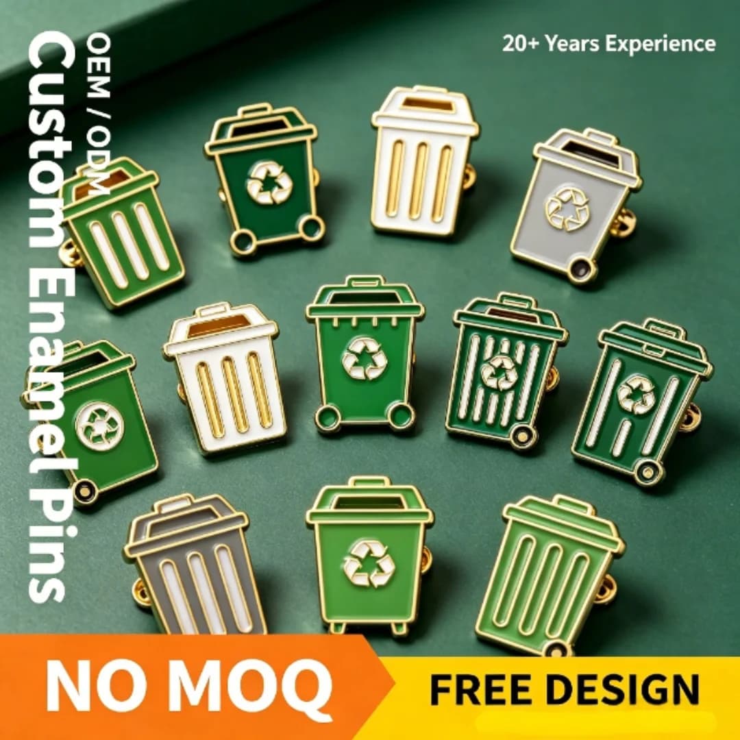 Custom Recycle Bin Enamel Pins, Eco Friendly Trash Can Lapel Pin, Gold Plated Brooch Badge, No MOQ, for Jewelry, Gift