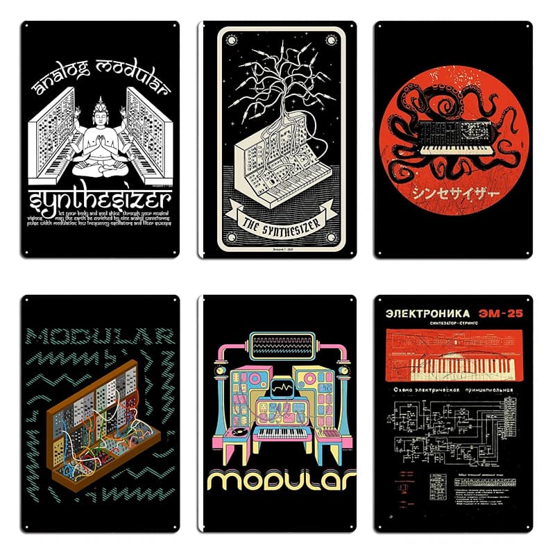 Sintetizzatore modulare Dio per musicista elettronico Tarocchi Cartello in metallo Targa da parete Cinema Ferro arrugginito Personalizza Targa in metallo Poster