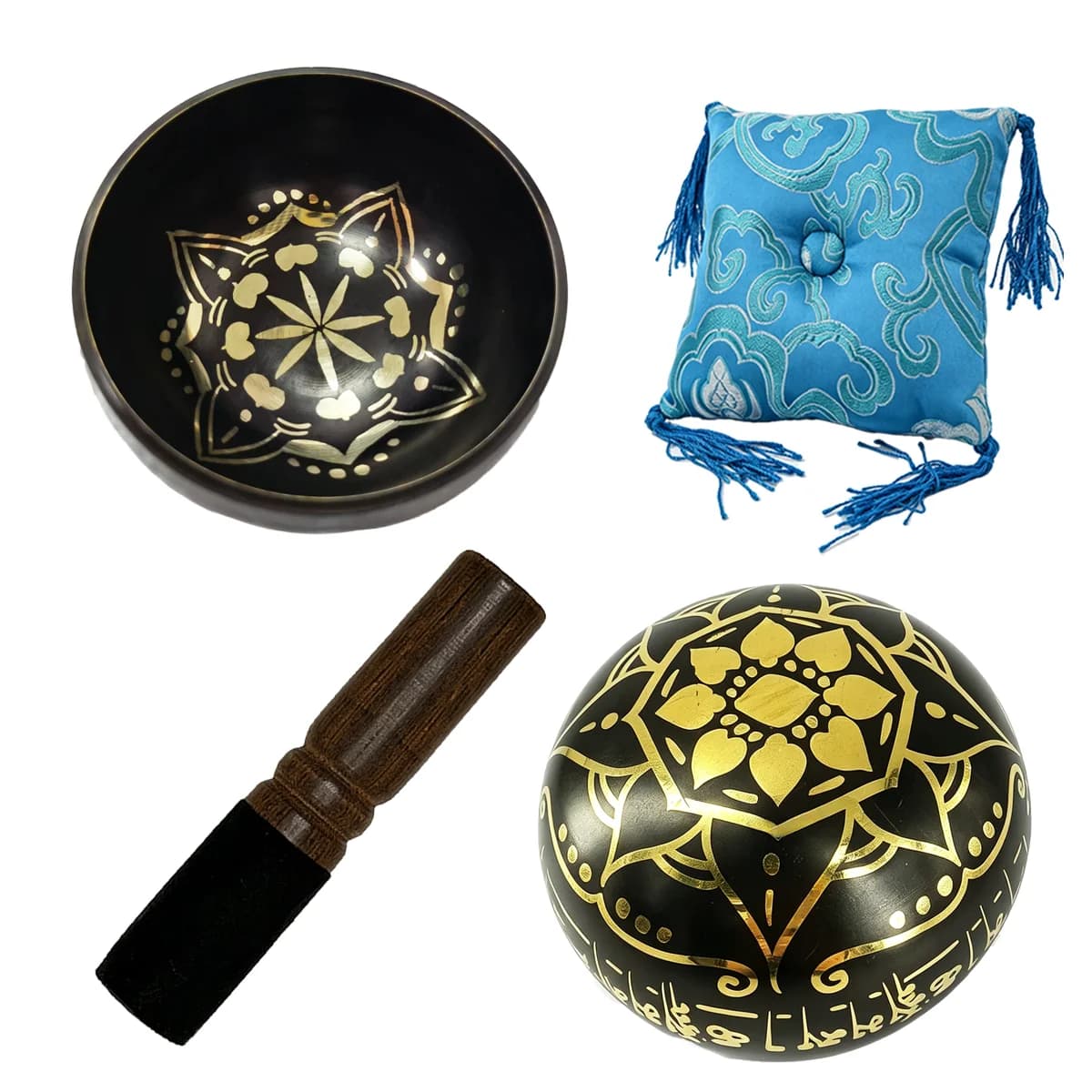 Miwayer 9.5cm Black-Gold Singing Bowl with Eight-Petal Lotus Pattern Hand-Forged Nepalese Decorative Item
