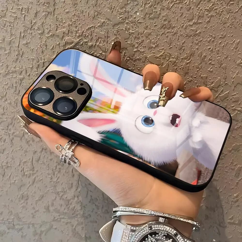 Cute Cartoon Rabbit Snowball Phone Case For IPhone 16 15 14 Pro 11 13 12 Mini XS XR Max 6 8 7 Plus SE Glass Luxury Design Cove