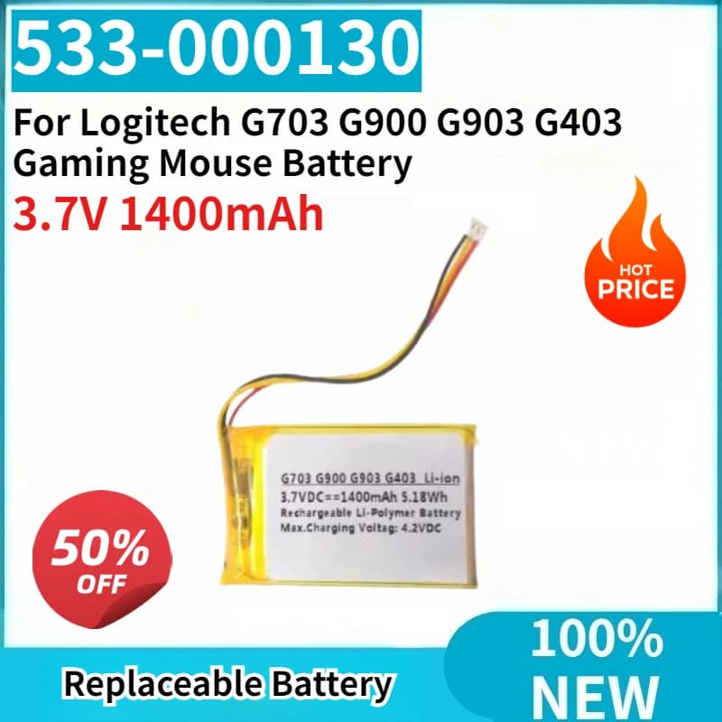 Nuova Batteria Digitale Sostituibile 533-000130 3.7V 1400mAh per Mouse da Gaming Logitech G703 G900 G903 G403