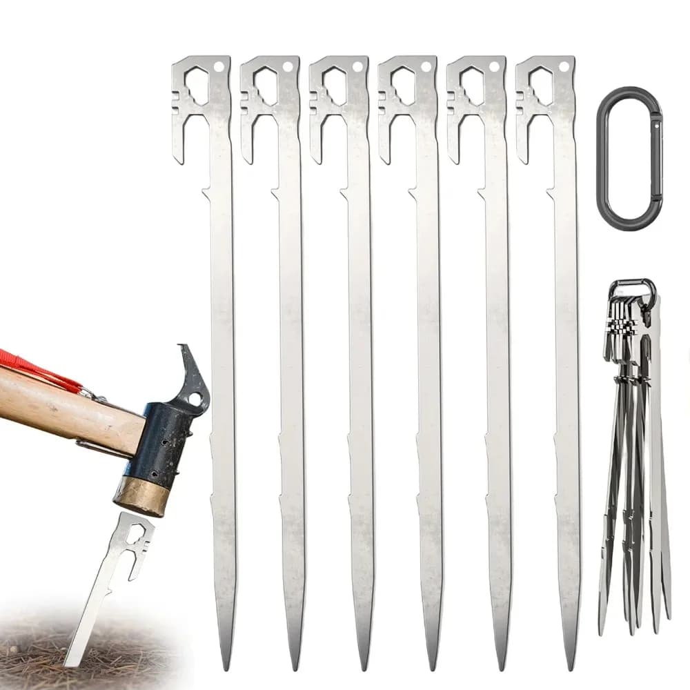 6 Heavy-Duty Stainless Steel Tent Stakes for Camping, Garden, Canopies, and Outdoor Tent Accessories