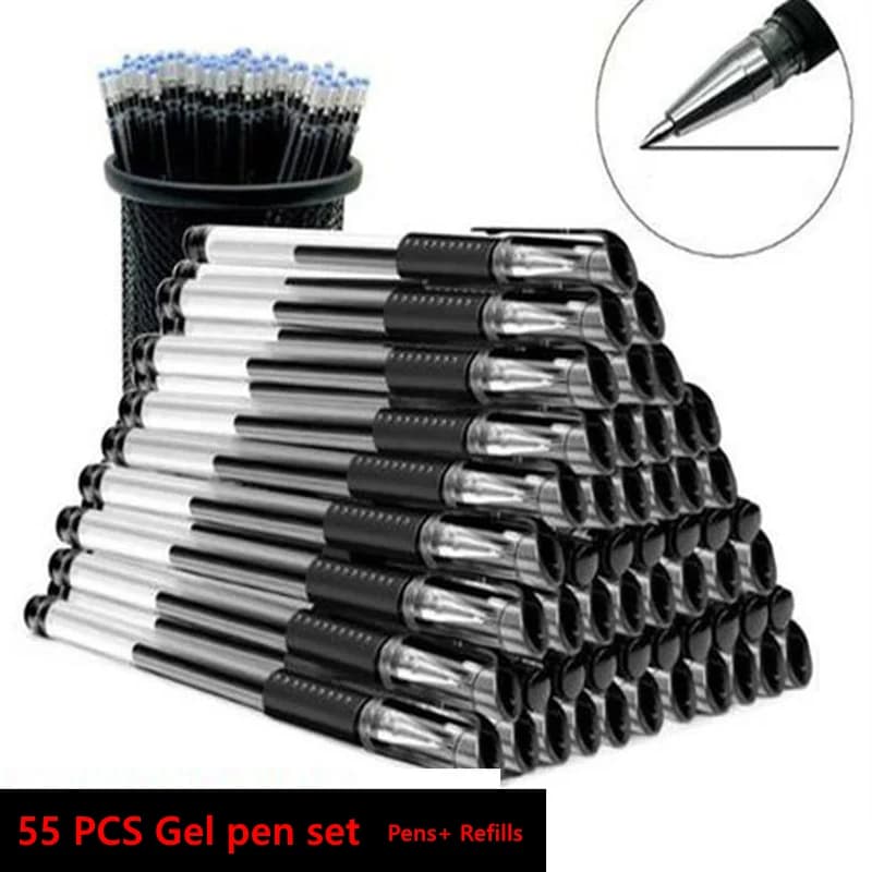 55 Pz/lotto 0.38mm/0.5mm Nero blu Inchiostro Penna Gel Ricariche Set Proiettile/Ago Punta Asta Penna A Sfera per la Scuola Ufficio materiale scolastico