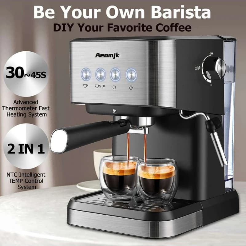 Macchina per Espresso Semi-Automatica Aeomjk 110V con Spina Australiana/UK e Italiana, Estrazione ad Alta Pressione e Montalatte a Vapore