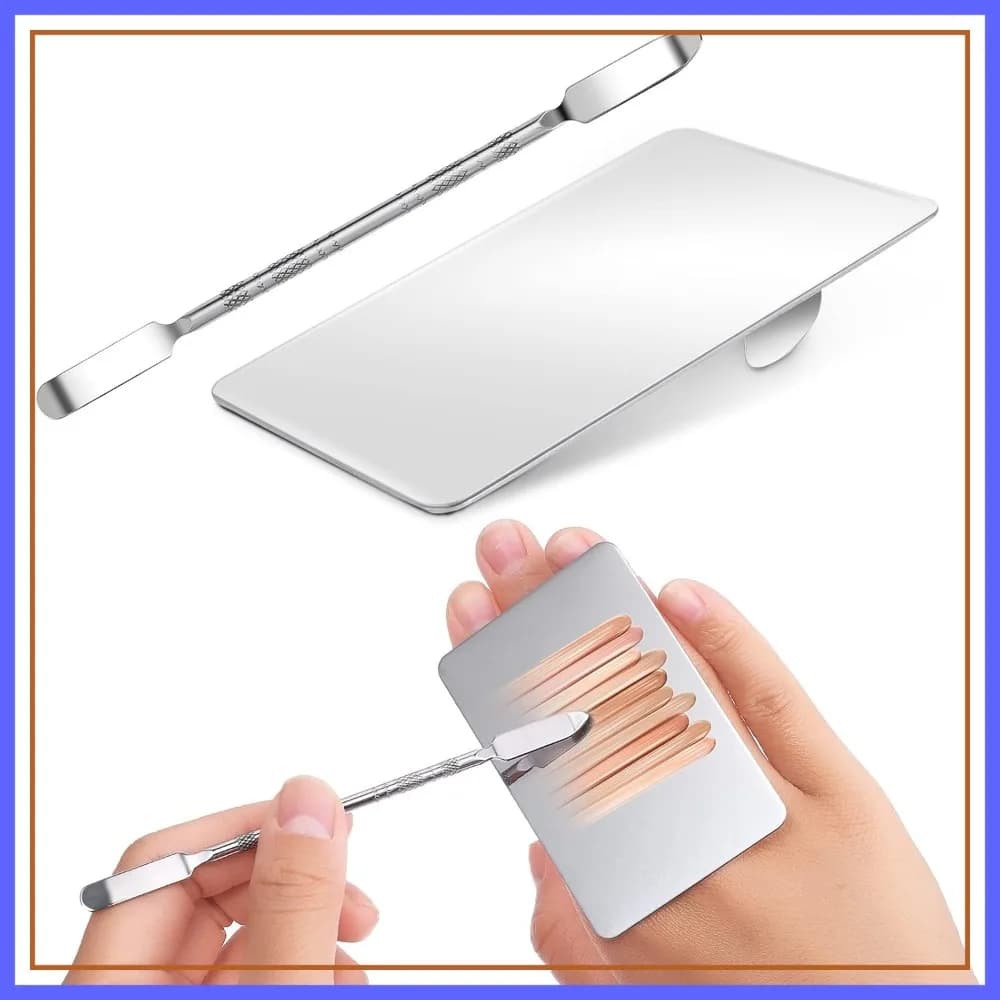 Palette per miscelare il trucco in acciaio inossidabile con spatola per fondotinta, ombretto, nail art