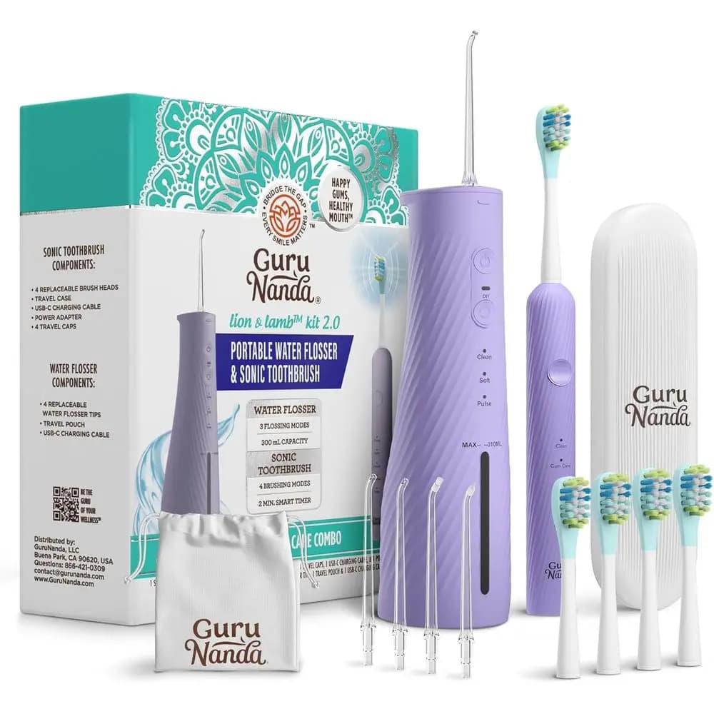 Set Spazzolino Elettrico Avanzato con Idropulsore, 4 Getti d'Acqua, 4 Spazzolini e Design Impermeabile per Cura Orale Completa, Lavanda