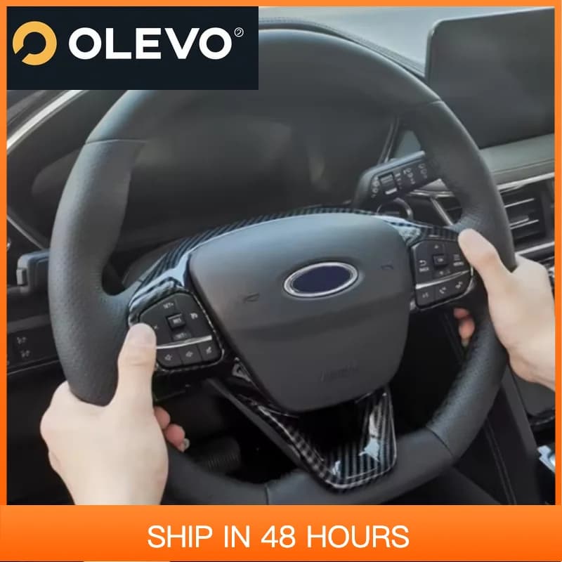New ABS Carbon Fiber Ox For Ford Kuga Escape MK3 2020-2023 Car Accessories Trim Steering Wheel Push Button