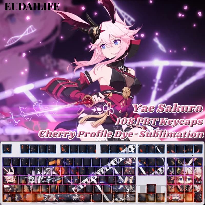 Yae Sakura 108 Tappo Chiave Honkai Impact Copertura Chiave PBT Sublimazione della Tintura Cherry MX Interruttore Asse Trasversale Keycap Tastiera Meccanica Regalo