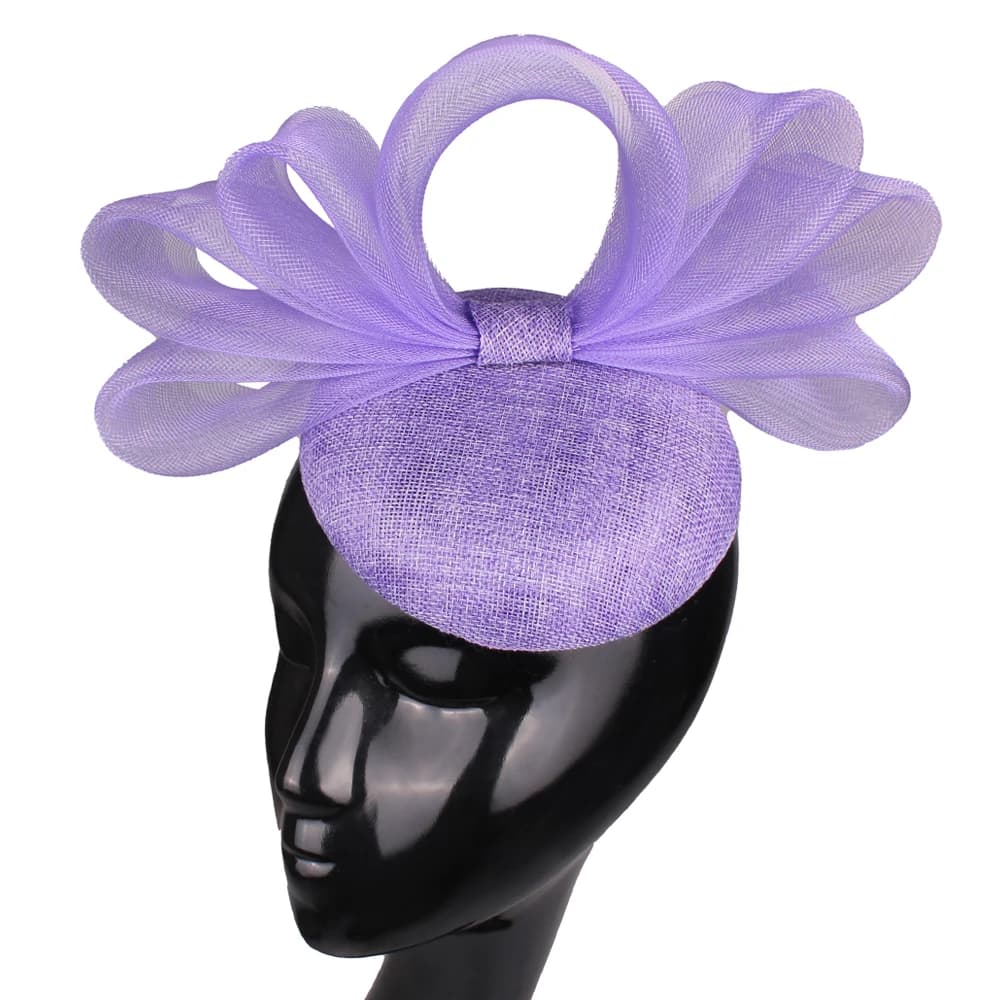 Elegante Fascinator Viola Chiaro da Donna con Fiocco, Accessorio per Capelli da Sposa, Fermaglio per Capelli in Rete, Copricapo per Cocktail e Eventi Speciali