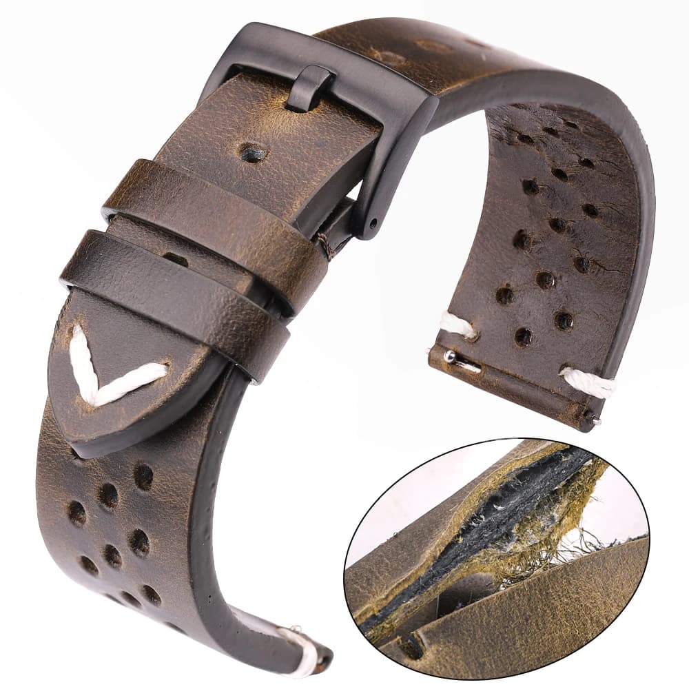 Breathable Genuine Leather Quick Release Watch Strap 18mm-24mm Cowhide Band Available Black Green Brown Yellow Unisex Watchbands