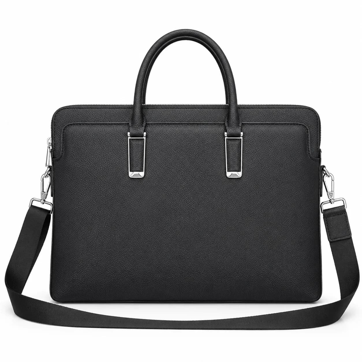 Classic Mens Top Handle Bags Black Genuine Leather Briefcase Business Office Travel Shoulder Bags Luxury Laptop Handbags for Men Work