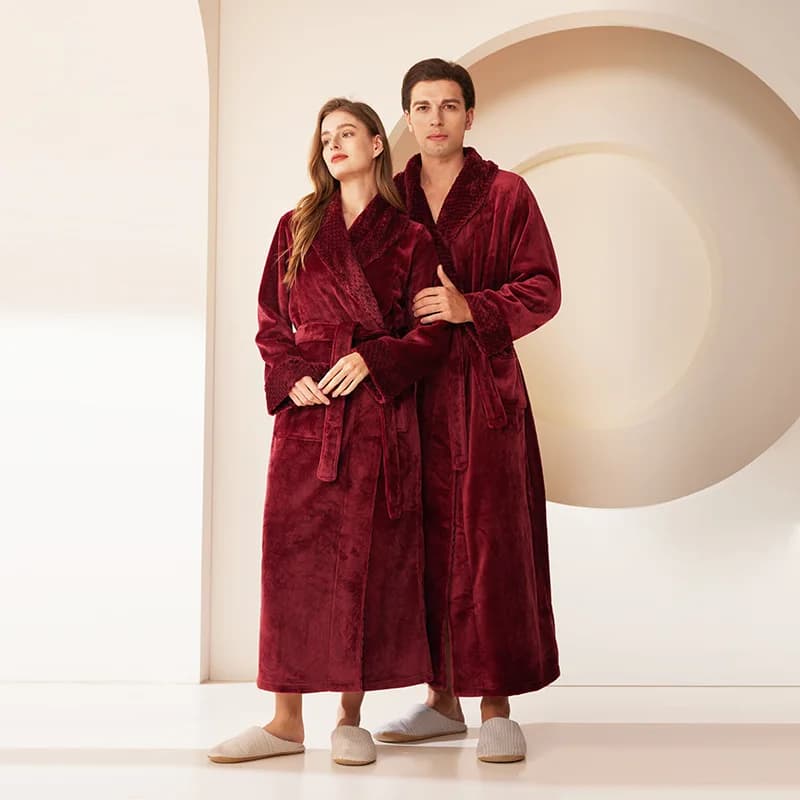 Autunno Inverno Coral Fleece Sleepwear Addensare Calda Flanella Coppia Abito Lungo Kimono da Uomo Accappatoio Abito Abiti per La Casa Abbigliamento da Salotto