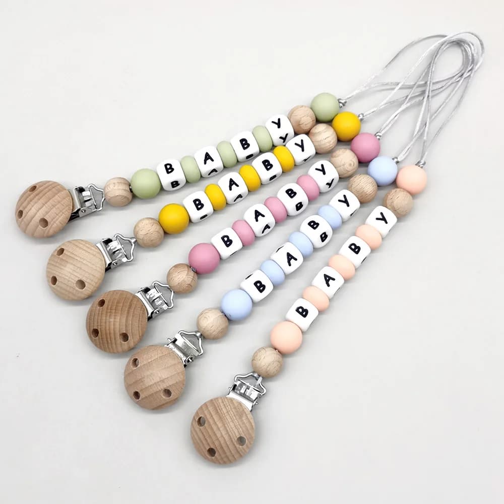 Nome personalizzato Clip per ciuccio Catena Perline in silicone Porta clip fittizio Catene per succhietto Giocattoli per la dentizione del bambino Regali da masticare BPA gratuito