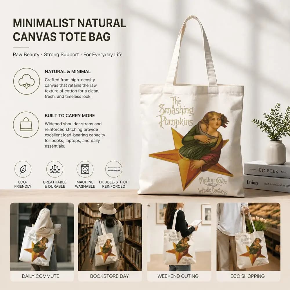 Borse portaoggetti Band T-The Smashing Pumpkins, borsa tote in tela di cotone ecologica, leggera e pieghevole, per viaggi, lavoro, shopping, spiaggia, palestra
