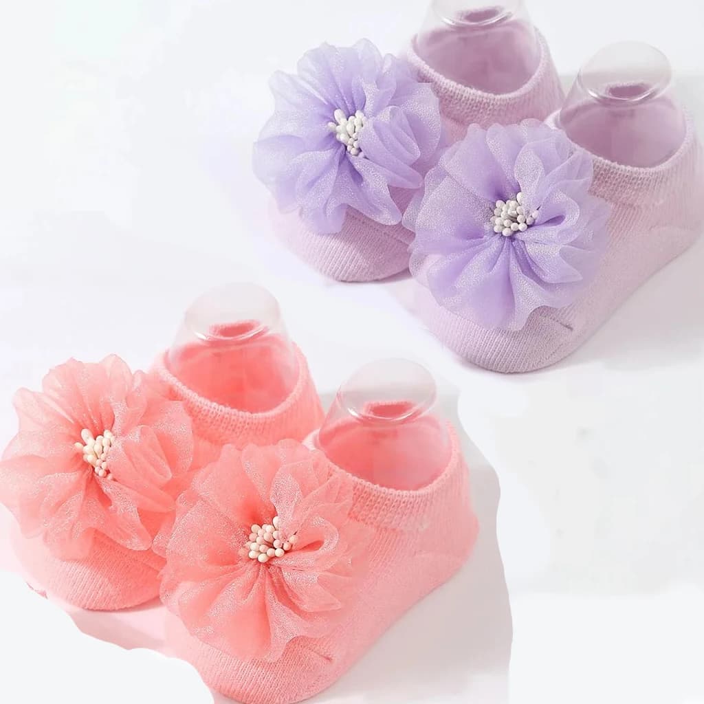 Set di 3 paia di calzini in organza fatti a mano per neonati, calzini lavorati a maglia a tinta unita, fascia per capelli traspirante per neonati, calzini per bambini piccoli
