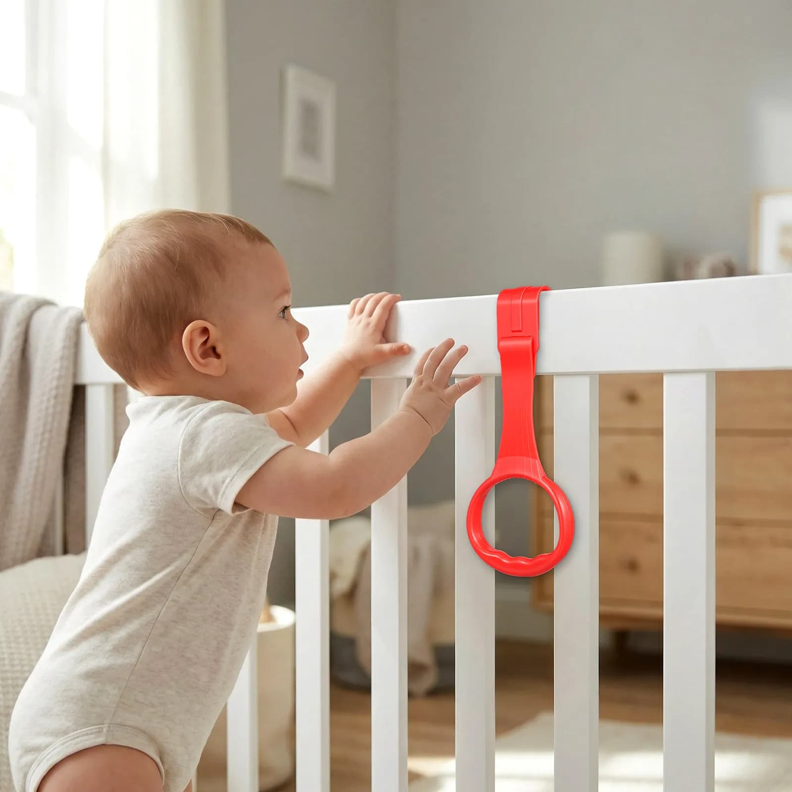 6pcs Baby Crib Hanging Rings Portable Pull Up Rings For Walking Exercise Stand Assistant Toddler Cot Handle Ring Nursery Bed