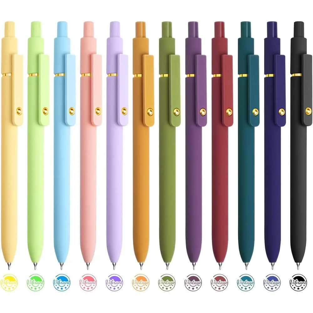 Set di 12 Penne Colorate o per Journaling, Punta da 0,5 mm, Inchiostro Gel Colorato, Scrittura Fluida, Penne Colorate per Appunti, Set Regalo per Donne