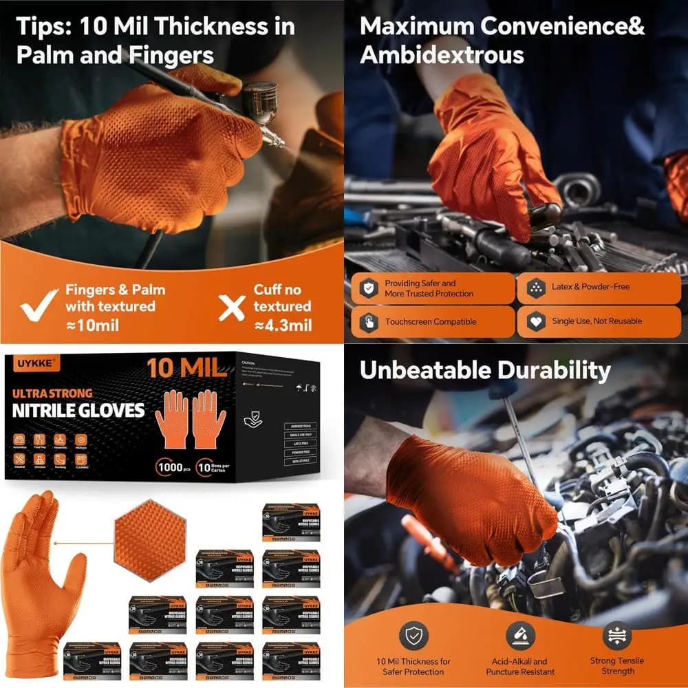 Guanti Industriali in Nitrile Resistenti con Texture a Diamante, Guanti Spessi Monouso per Meccanici, Senza Lattice
