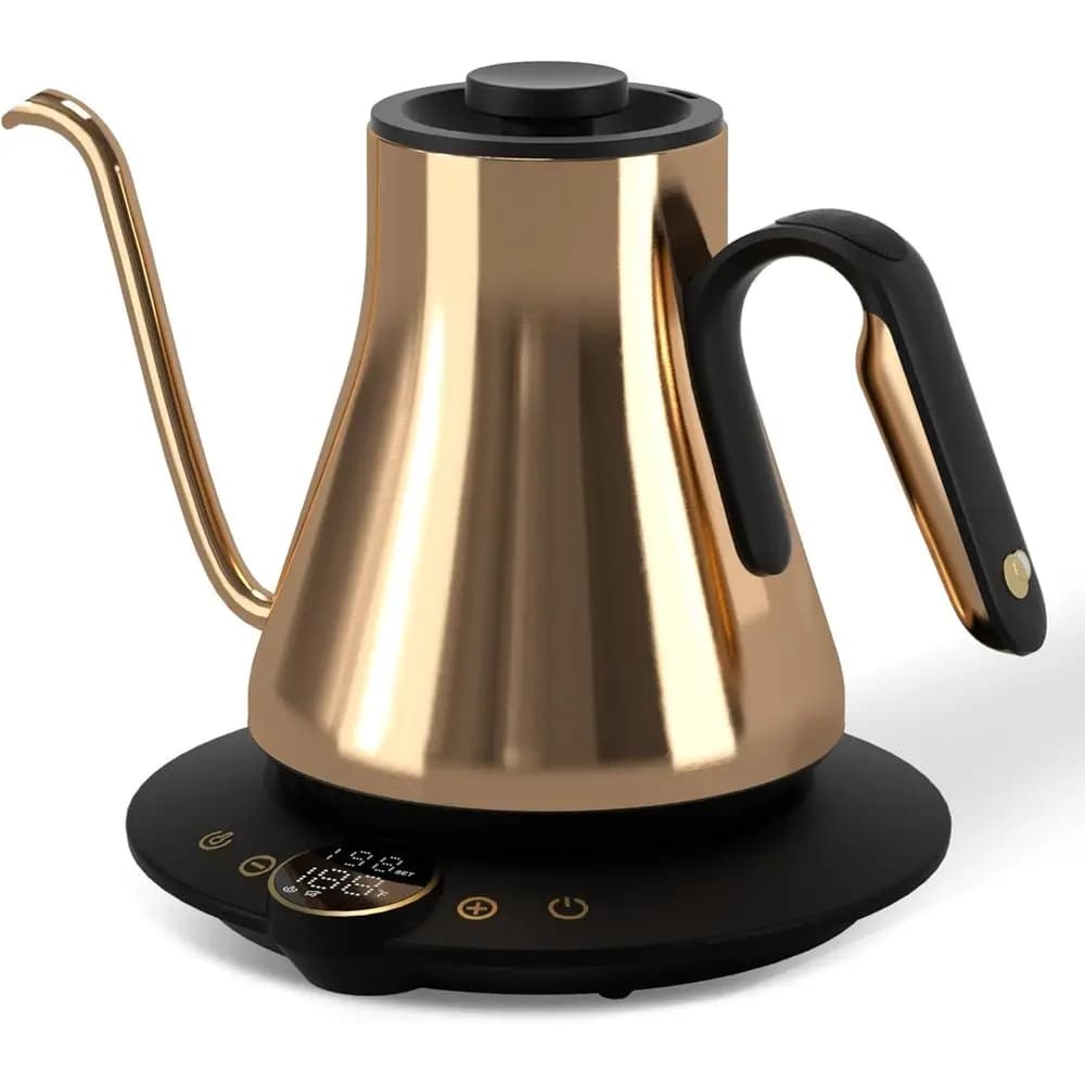 Bollitore Elettrico a Collo d'Oca con Controllo Preciso della Temperatura, Riscaldamento Rapido 1500W, Timer per Infusione, Acciaio Inossidabile, Capacità 0,9L, Oro