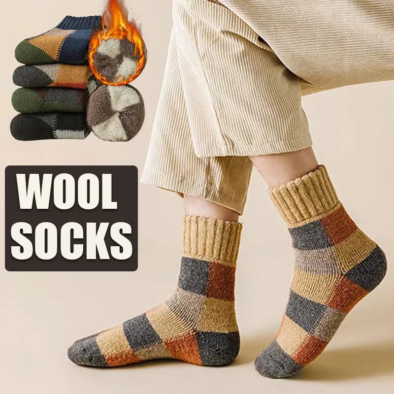 5 pairs of men's winter socks in thick wool warm thermal colorblock soft colorblock and comfortable floor sock in high quality plush