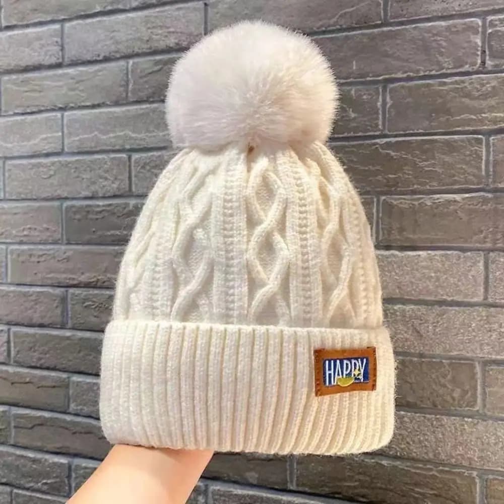 Fashion Thickened Winter Knitted Hat Fleece-lined Warm Plush Knitted Cap Ear Protection Pompoms Hat For Women Girl's