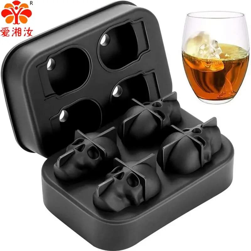 Stampo per ghiaccio a forma di teschio Aixiangru, Accessori da bar, 4 scomparti a forma di teschio, Creativo, Accessori per whisky e cocktail, Vassoio per cubetti di ghiaccio a forma di teschio