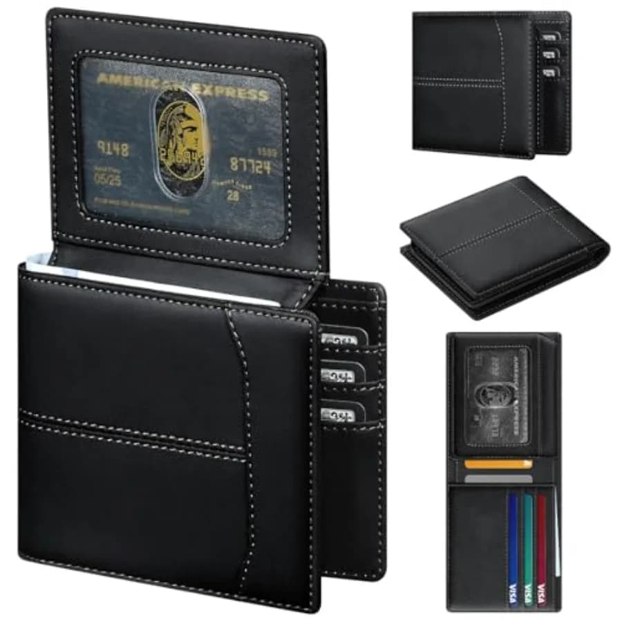 Top Grain Leather Wallet Men: RFID Minimalist Bifold Credit Card Holder with 2 ID Windows - Slim Front Pocket Wallets for Men -