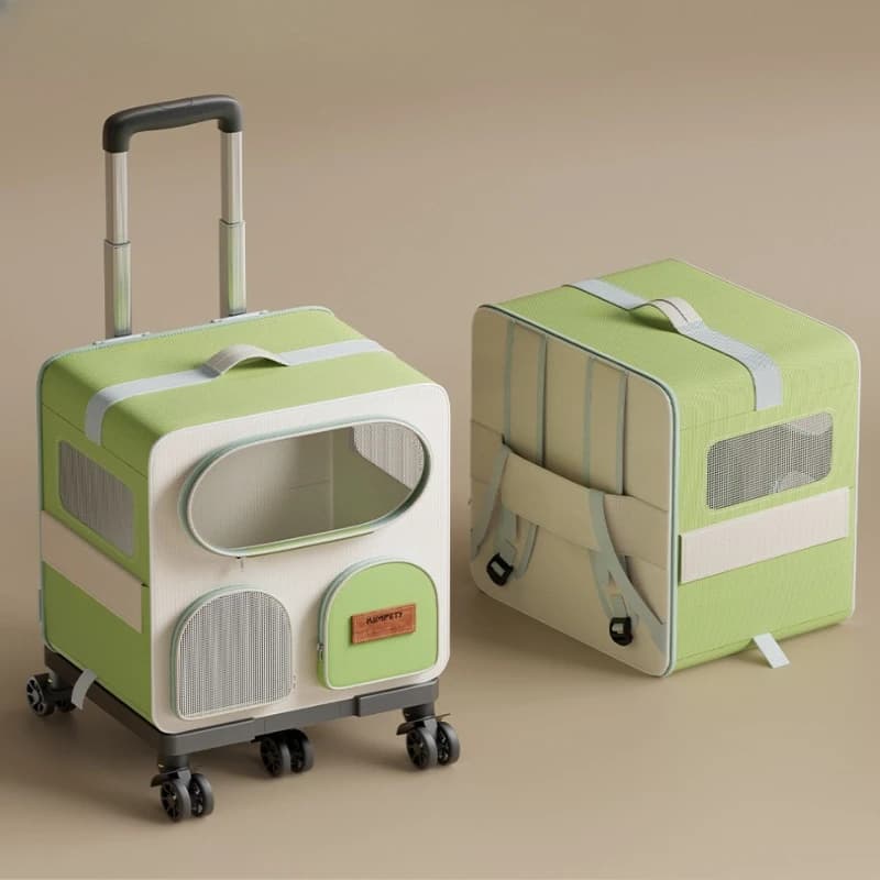 Trasportino Traspirante per Animali Domestici con Ruote, Zaino per Gatti, Trolley per Cani e Gatti, Borsa da Viaggio per Cani e Gatti