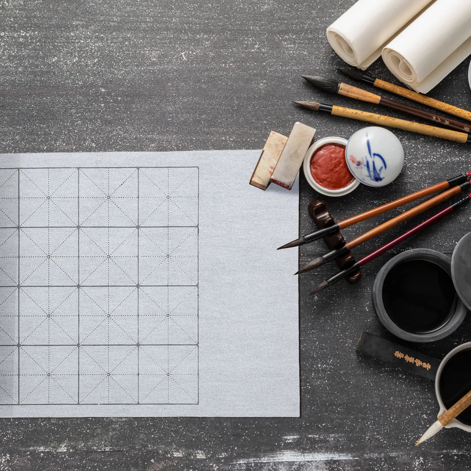 1Set Water Writing Cloth Reusable Chinese Calligraphy Practice Set Brush Pen Water Dish Beginners Improvement Chinese Brush
