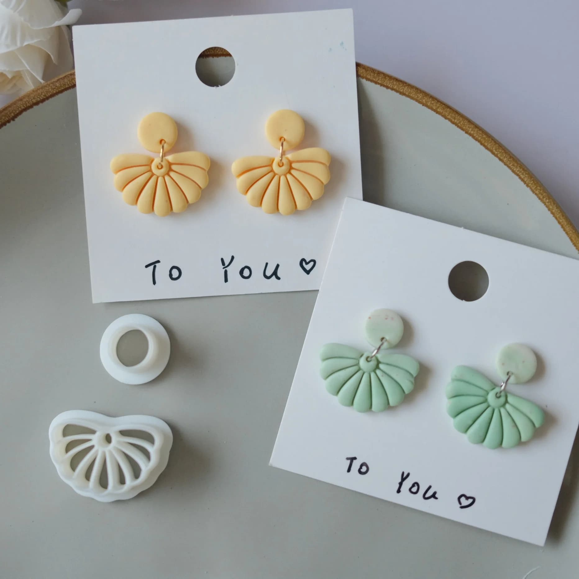 2pcs/set Texture Striped Half Circle Shape Polymer Clay Cutters for Earrings & Jewelry Making, Semi Circle Boho Clay Molds