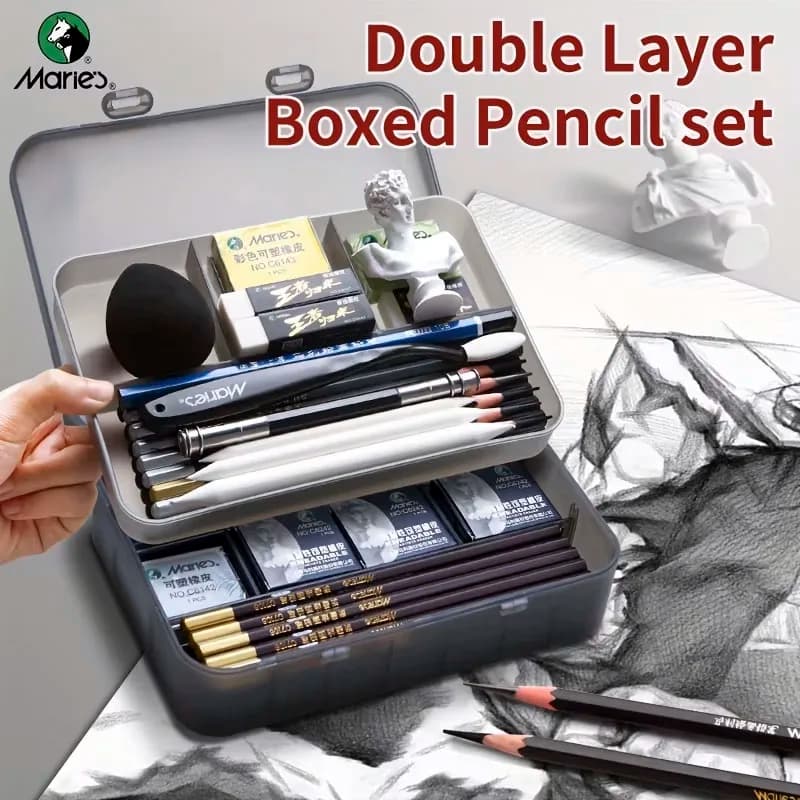 Marie's Large Capacity Pencil Set,31pcs/44pcs,Double Layer Box for Sketching & Painting for Adults,Students,and Artists