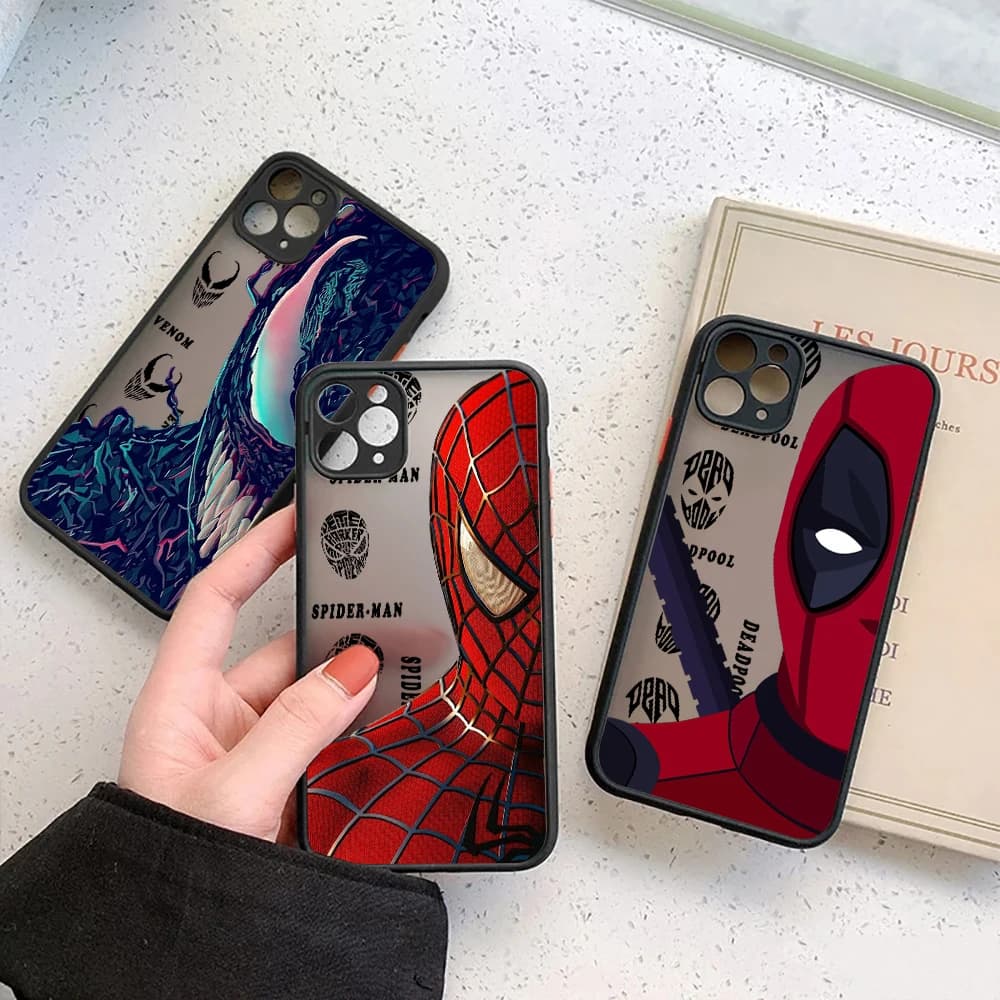 Marvel Half Face Spider Man Matte Translucent Case For iPhone 17E 17 16 16E 15 14 13 12 11 Pro Max 17Air 7 8 Plus XS Armor Cover