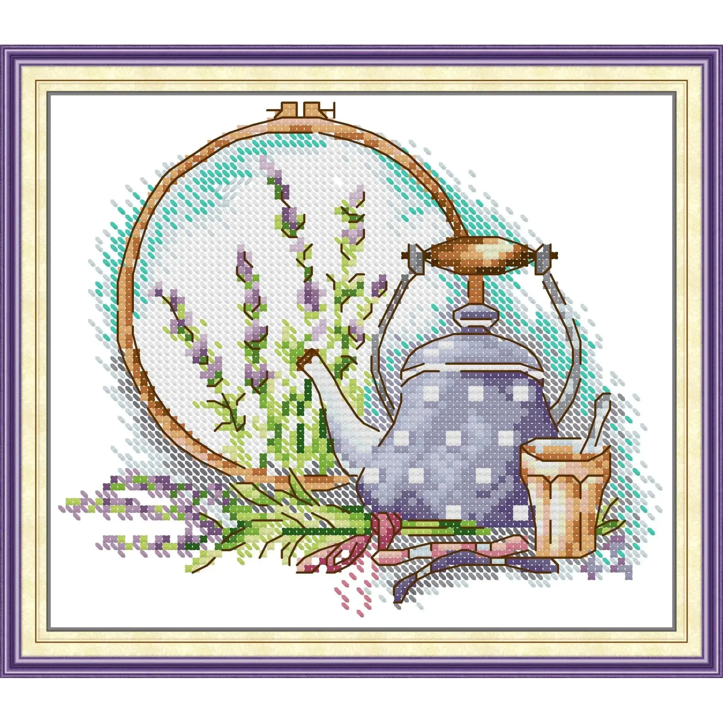 Joy Sunday Kit punto croce prestampato Modello facile Aida Set da ricamo in tessuto stampato-Pointed croce e AfternoonTeainSummer