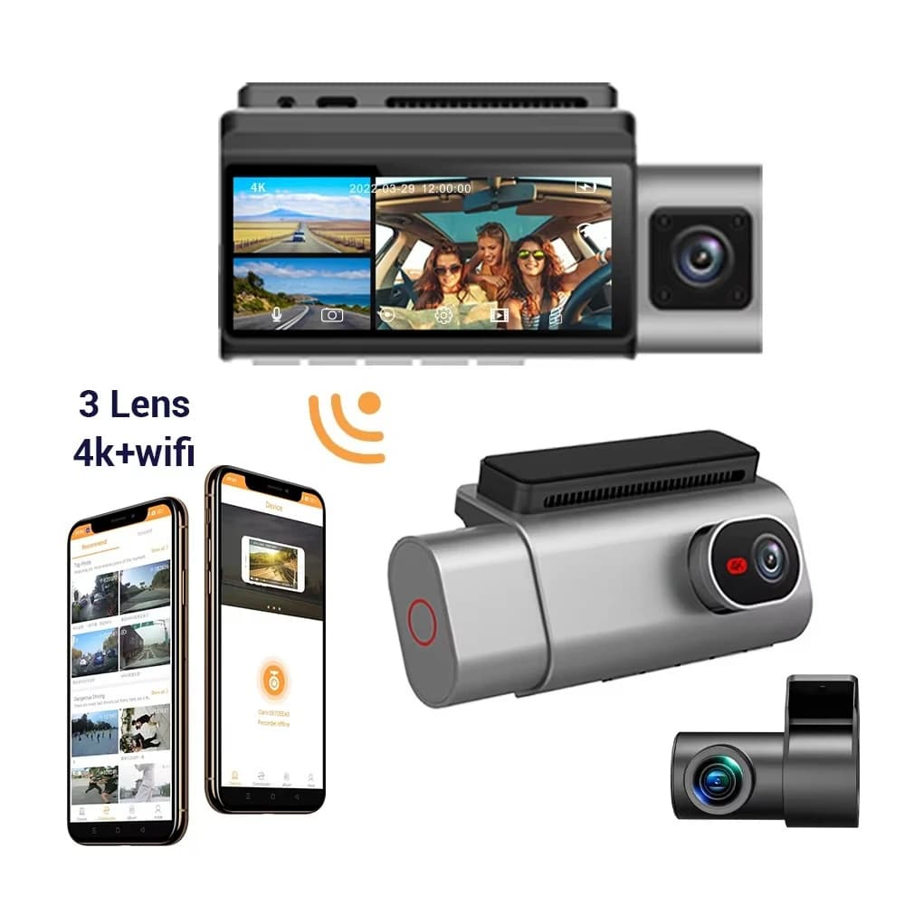 3 Dashcam 4K Ultra HD 3.69 inch WiFi lens in the vehicle for Dvr cars with night vision without light