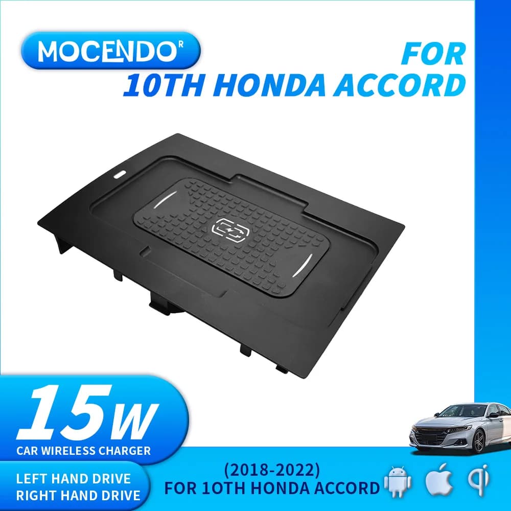 Car Wireless Charger Pad Stable Fast Charging For Honda Accord 2018-2022 Center Console Storage Box Cover Decoration Accessories