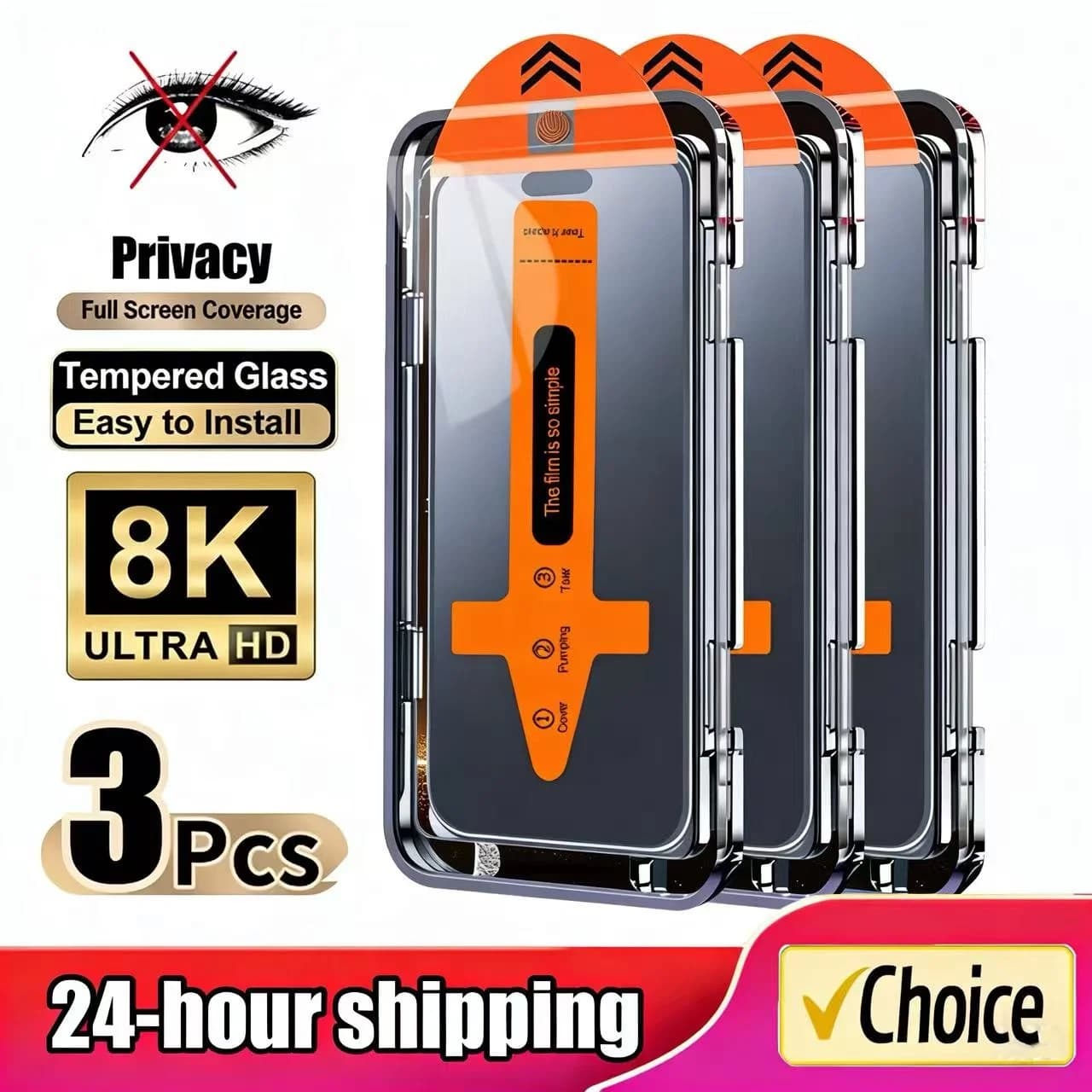 3 Pieces Protection Full Screen Privacy for iPhone 17 Pro 13 12 11 14 15 16 Pro Max 17 Air XS XR Plus Anti-Spy Easy Glass Installation