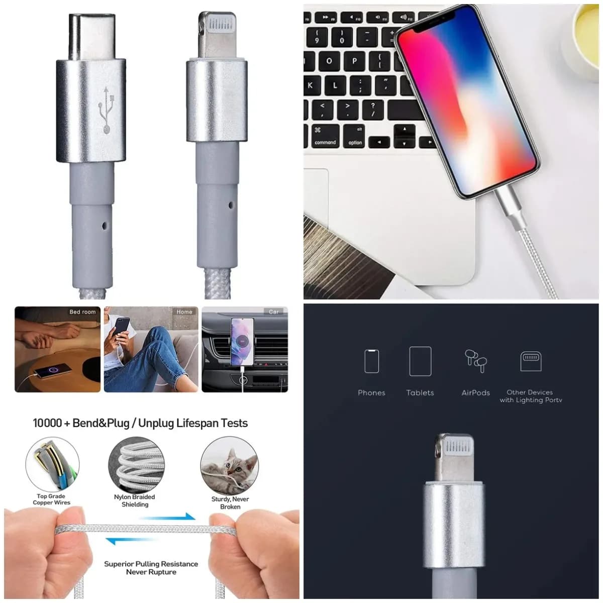 Cavo di ricarica rapido per telefono cellulare intrecciato in nylon per iPhone