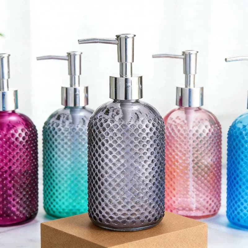 Flacone in Vetro Portatile 400ml, Dispenser di Lusso Nordico per Sapone Liquido, Lozione, Shampoo e Gel Doccia da Viaggio e Casa
