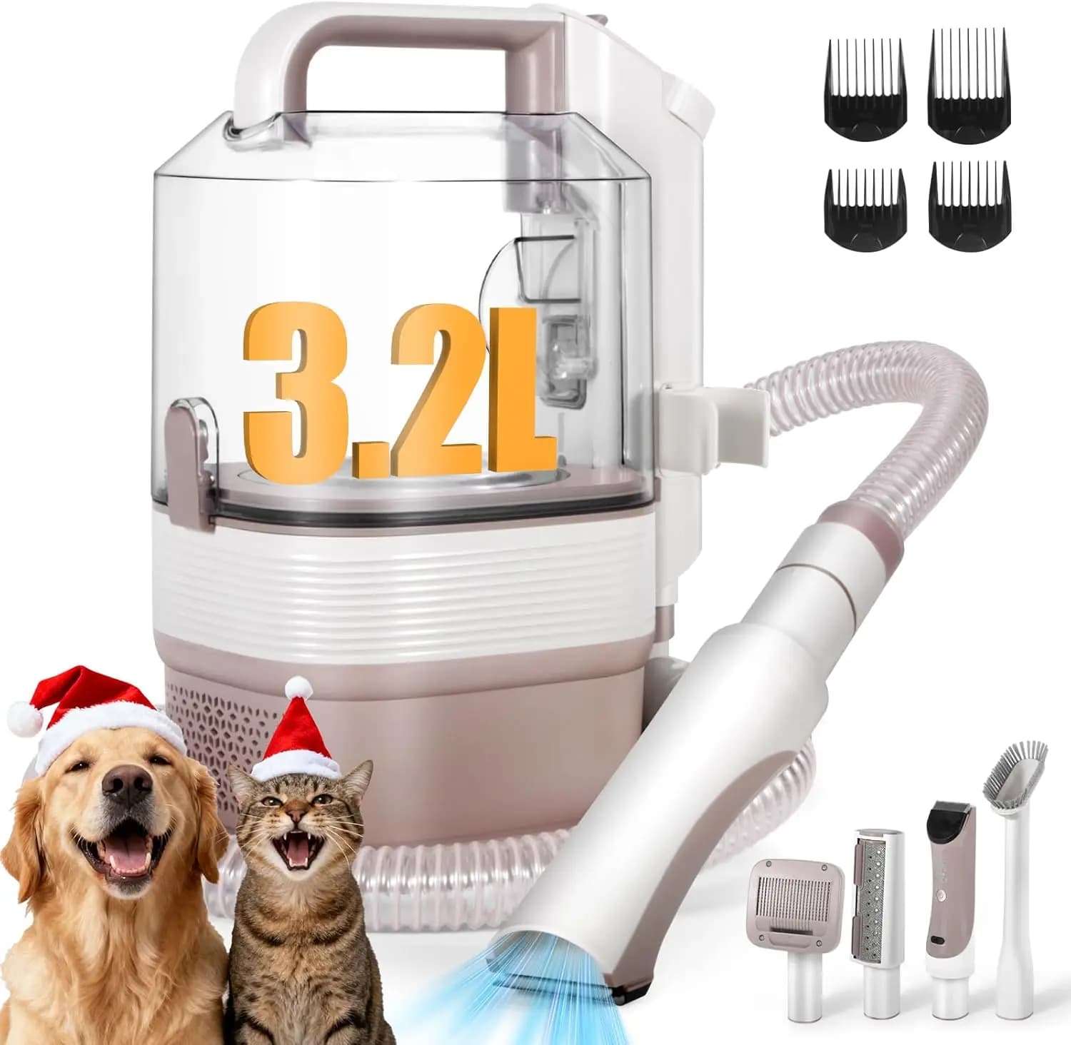Potente Aspirapolvere per Toelettatura di Cani e Gatti da 12000Pa, Silenzioso con Contenitore Polvere da 3,2L, Bianco