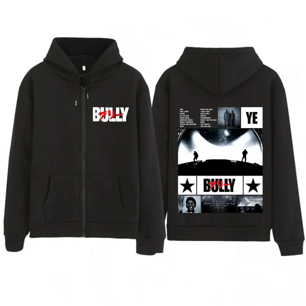 Kanye West Bully Album Tour 2026 Print Zipper Hoodie Men Women Hip-hop Punk Sweatshirt Casual Loose Vintage Zip Up Jacket Coats
