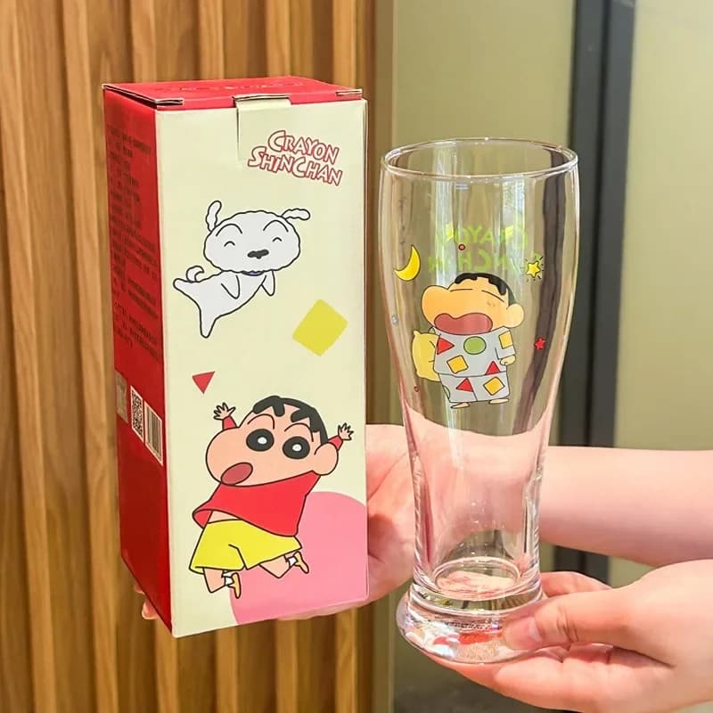 Tazza in Vetro con Personaggio di Crayon Shin-chan, Bicchiere per Birra, Succo, Latte, Regalo Creativo di Compleanno per Bambini e Amici