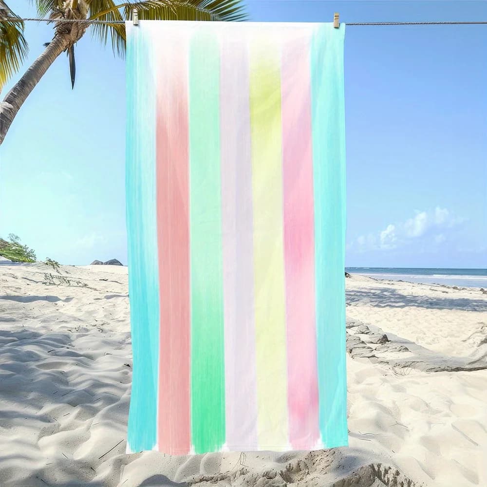 Telo Mare a Righe Arcobaleno Pastello, Stampa 2D, Asciugatura Rapida, Anti-Sabbia, per Spiaggia, Piscina, Viaggi, Morbido e Assorbente, Idea Regalo