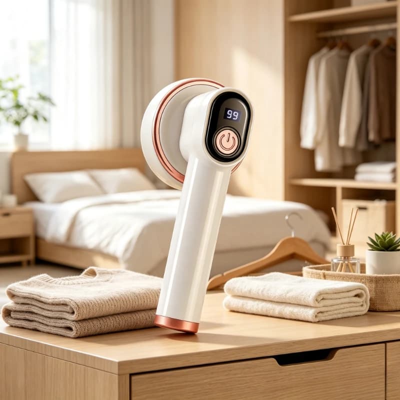 White Digital Display Lint Remover, Rechargeable Fabric Shaver & Sweater Defuzzer, Long Battery Life Non-Damage for Clothes