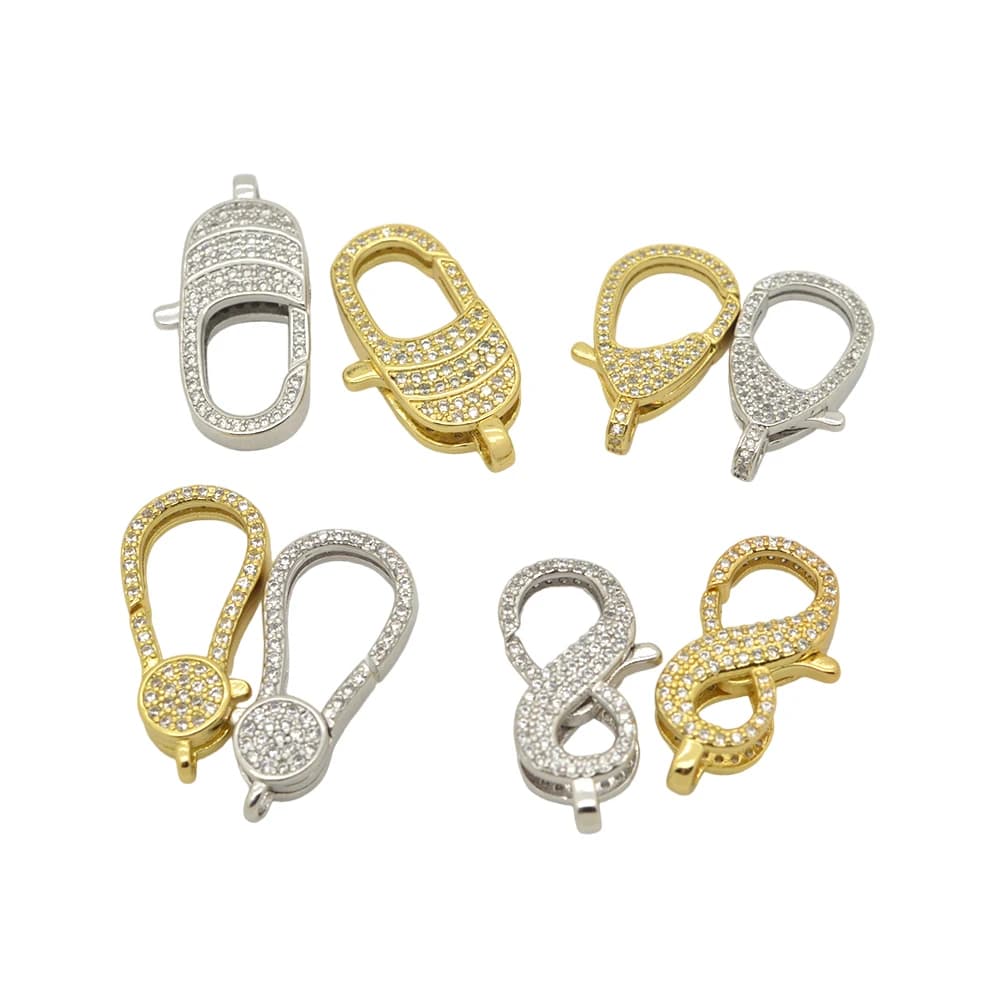 Portachiavi chiusura a moschettone per accessori per gioielli fai da te collana braccialetto catena che fa forniture Pave zircone connettore in ottone all'ingrosso